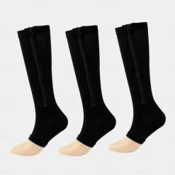 3 Pairs Zipper Compression Socks, 15-20mmHg Neuropathy Socks Bunion Socks Toeless Opened Toe Compression Stockings for Men Women，Suit for Running,Nurse,Travel,Cycling,Athletic