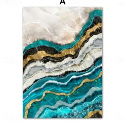 1 Panel Abstract Prints/Posters Luxury Pink Blue Gold Wall Art Modern Picture Home Decor Wall Hanging Gift Rolled Canvas Unframed Unstretched