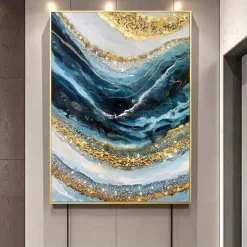 1 Panel Abstract Prints/Posters Luxury Pink Blue Gold Wall Art Modern Picture Home Decor Wall Hanging Gift Rolled Canvas Unframed Unstretched