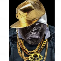 1 Panel Animal Prints Gorilla Wearing Gold Chain Modern Wall Art Wall Hanging Gift Home Decoration Rolled Canvas Unframed Unstretched Painting Core