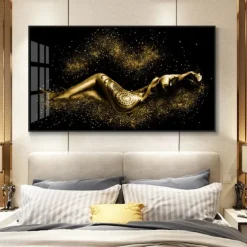1 Panel People Prints Gold Women Wall Art Modern Picture Home Decor Wall Hanging Gift Rolled Canvas Unframed Unstretched