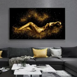 1 Panel People Prints Gold Women Wall Art Modern Picture Home Decor Wall Hanging Gift Rolled Canvas Unframed Unstretched