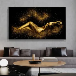 1 Panel People Prints Gold Women Wall Art Modern Picture Home Decor Wall Hanging Gift Rolled Canvas Unframed Unstretched