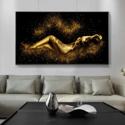 1 Panel People Prints Gold Women Wall Art Modern Picture Home Decor Wall Hanging Gift Rolled Canvas Unframed Unstretched