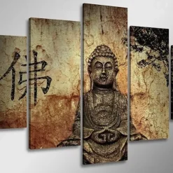 5 Panel Wall Art Canvas Prints Painting Artwork Picture Buddhism Buddha Home Decoration Décor Stretched Frame / Rolled