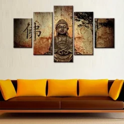 5 Panel Wall Art Canvas Prints Painting Artwork Picture Buddhism Buddha Home Decoration Décor Stretched Frame / Rolled