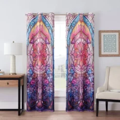 2 Panels 100% Blackout Curtain Stained Glass Pattern Curtain Drapes For Living Room Bedroom Kitchen Window Treatments Thermal Insulated Room Darkening
