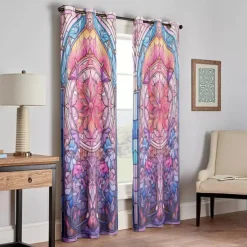 2 Panels 100% Blackout Curtain Stained Glass Pattern Curtain Drapes For Living Room Bedroom Kitchen Window Treatments Thermal Insulated Room Darkening