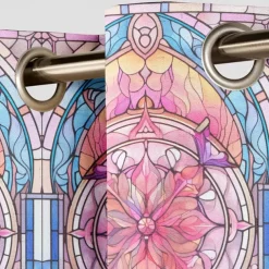 2 Panels 100% Blackout Curtain Stained Glass Pattern Curtain Drapes For Living Room Bedroom Kitchen Window Treatments Thermal Insulated Room Darkening