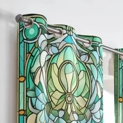 2 Panels 100% Blackout Curtain Stained Glass Pattern Curtain Drapes For Living Room Bedroom Kitchen Window Treatments Thermal Insulated Room Darkening