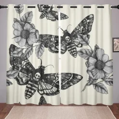2 Panels Blackout Curtains Skull Printed Thermal Insulated Curtains for Bedroom Living Room Geometric Grommet Window Drapes Curtain Drapes