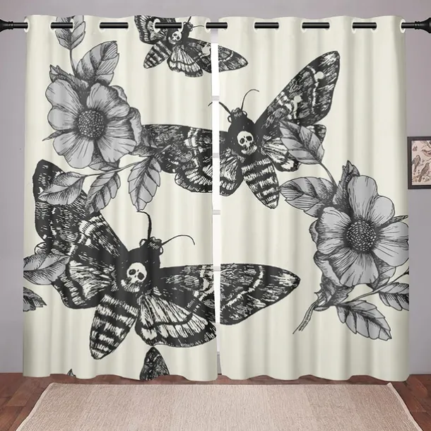 2 Panels Blackout Curtains Skull Printed Thermal Insulated Curtains for Bedroom Living Room Geometric Grommet Window Drapes Curtain Drapes