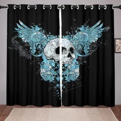 2 Panels Blackout Curtains Skull Printed Thermal Insulated Curtains for Bedroom Living Room Geometric Grommet Window Drapes Curtain Drapes
