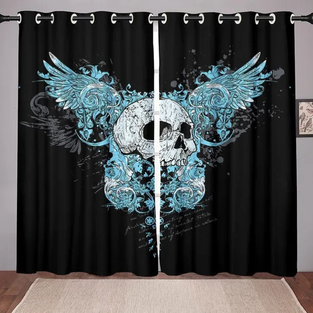 2 Panels Blackout Curtains Skull Printed Thermal Insulated Curtains for Bedroom Living Room Geometric Grommet Window Drapes Curtain Drapes