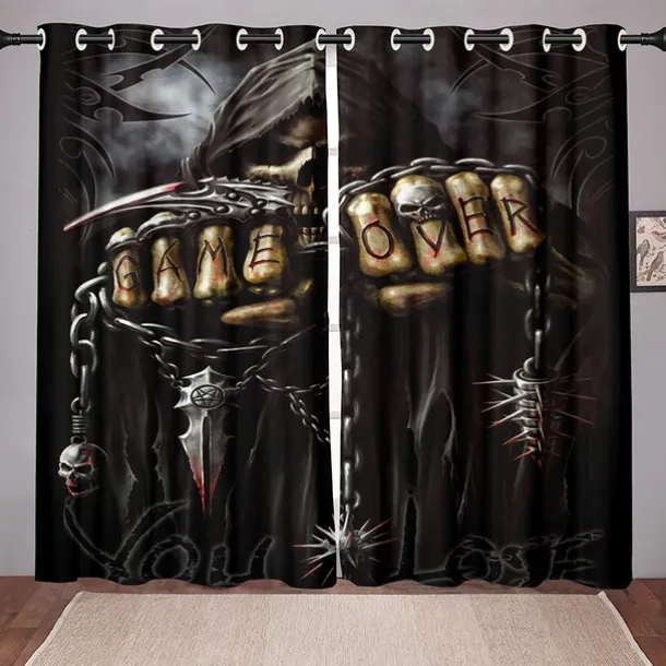 2 Panels Blackout Curtains Skull Printed Thermal Insulated Curtains for Bedroom Living Room Geometric Grommet Window Drapes Curtain Drapes
