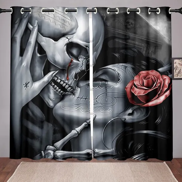 2 Panels Blackout Curtains Skull Printed Thermal Insulated Curtains for Bedroom Living Room Geometric Grommet Window Drapes Curtain Drapes
