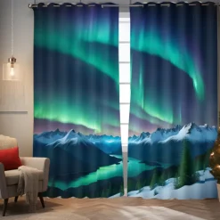 2 Panels Curtain Drapes Blackout Curtain For Living Room Bedroom Kitchen Aurora Northern Light Window Treatments Thermal Insulated Room Darkening