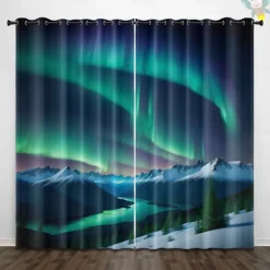 2 Panels Curtain Drapes Blackout Curtain For Living Room Bedroom Kitchen Aurora Northern Light Window Treatments Thermal Insulated Room Darkening