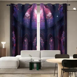 2 Panels Curtain Drapes Blackout Curtain For Living Room Bedroom Kitchen Indoor Stained Glass Window Treatments Thermal Insulated Room Darkening
