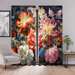 2 Panels Curtains For Living Room Bedroom, Flowers Curtain Drapes for Bedroom Door Kitchen Window Treatments Thermal Insulated Room Darkening