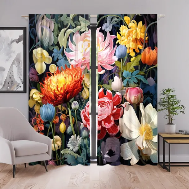2 Panels Curtains For Living Room Bedroom, Flowers Curtain Drapes for Bedroom Door Kitchen Window Treatments Thermal Insulated Room Darkening