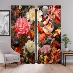 2 Panels Curtains For Living Room Bedroom, Flowers Curtain Drapes for Bedroom Door Kitchen Window Treatments Thermal Insulated Room Darkening