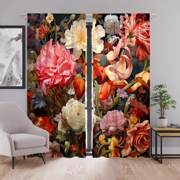 2 Panels Curtains For Living Room Bedroom, Flowers Curtain Drapes for Bedroom Door Kitchen Window Treatments Thermal Insulated Room Darkening