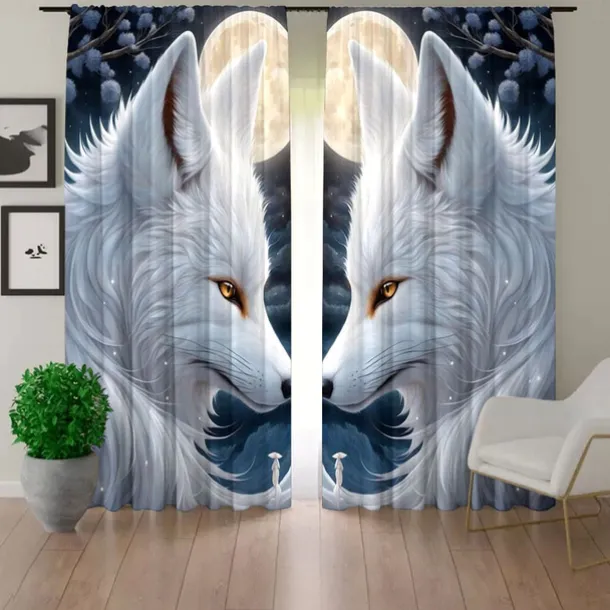 2 Panels Curtains For Living Room Bedroom, Wolf Curtain Drapes for Bedroom Door Kitchen Window Treatments Thermal Insulated Room Darkening