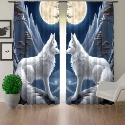 2 Panels Curtains For Living Room Bedroom, Wolf Curtain Drapes for Bedroom Door Kitchen Window Treatments Thermal Insulated Room Darkening