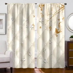 2 Panels Golden Roses Curtain Drapes Blackout Curtain For Living Room Bedroom Kitchen Window Treatments Thermal Insulated Room Darkening