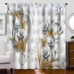 2 Panels Golden Roses Curtain Drapes Blackout Curtain For Living Room Bedroom Kitchen Window Treatments Thermal Insulated Room Darkening