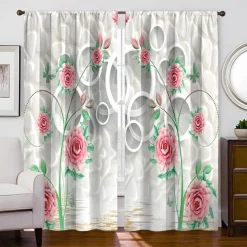 2 Panels Golden Roses Curtain Drapes Blackout Curtain For Living Room Bedroom Kitchen Window Treatments Thermal Insulated Room Darkening