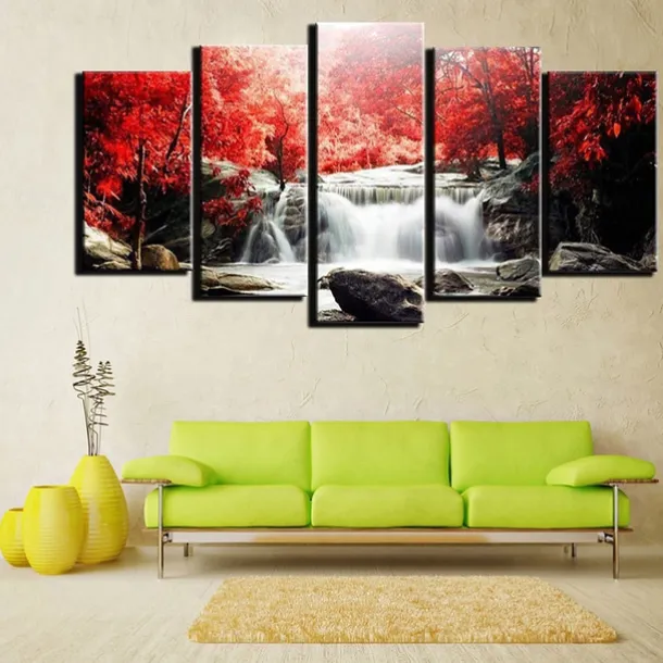 5 Panels Landscape Prints Posters/Picture Beach Blue Sea Sunset Modern Wall Art Wall Hanging Gift Home Decoration Rolled Canvas No Frame Unframed Unstretched