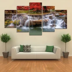 5 Panels Landscape Prints Posters/Picture Beach Blue Sea Sunset Modern Wall Art Wall Hanging Gift Home Decoration Rolled Canvas No Frame Unframed Unstretched