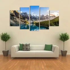 5 Panels Landscape Prints Posters/Picture Beach Blue Sea Sunset Modern Wall Art Wall Hanging Gift Home Decoration Rolled Canvas No Frame Unframed Unstretched