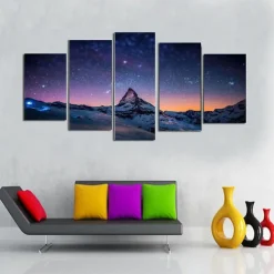 5 Panels Landscape Prints Posters/Picture Beach Blue Sea Sunset Modern Wall Art Wall Hanging Gift Home Decoration Rolled Canvas No Frame Unframed Unstretched