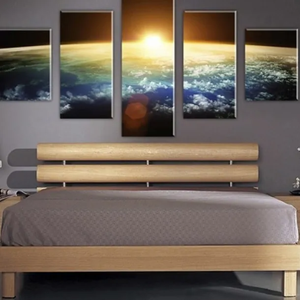 5 Panels Landscape Prints Posters/Picture Beach Blue Sea Sunset Modern Wall Art Wall Hanging Gift Home Decoration Rolled Canvas No Frame Unframed Unstretched