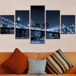 5 Panels Landscape Prints Posters/Picture Beach Blue Sea Sunset Modern Wall Art Wall Hanging Gift Home Decoration Rolled Canvas No Frame Unframed Unstretched