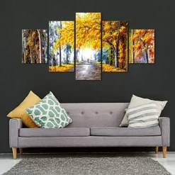 5 Panels Landscape Prints Posters/Picture Beach Blue Sea Sunset Modern Wall Art Wall Hanging Gift Home Decoration Rolled Canvas No Frame Unframed Unstretched