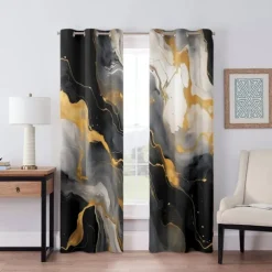 2 Panels Marble Pattern Curtain Drapes 100% Blackout Curtain For Living Room Bedroom Kitchen Window Treatments Thermal Insulated Room Darkening