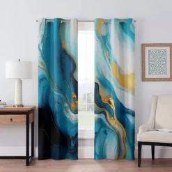 2 Panels Marble Pattern Curtain Drapes 100% Blackout Curtain For Living Room Bedroom Kitchen Window Treatments Thermal Insulated Room Darkening