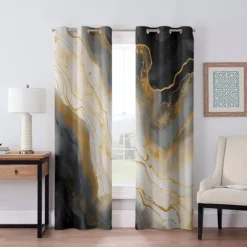 2 Panels Marble Pattern Curtain Drapes 100% Blackout Curtain For Living Room Bedroom Kitchen Window Treatments Thermal Insulated Room Darkening