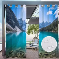 2 Panels Outdoor Curtain Privacy Waterproof, Sliding Patio Curtain Drapes, Pergola Curtains Grommet 3D Landscape For Gazebo, Balcony, Porch, Party, Hotel