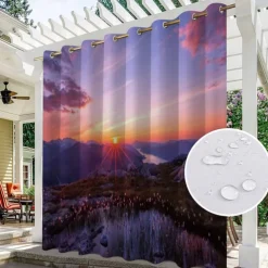 2 Panels Outdoor Curtain Privacy Waterproof, Sliding Patio Curtain Drapes, Pergola Curtains Grommet 3D Landscape For Gazebo, Balcony, Porch, Party, Hotel