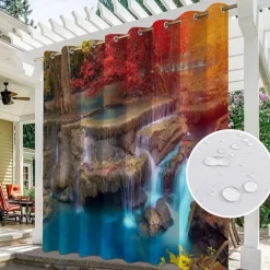 2 Panels Outdoor Curtain Privacy Waterproof, Sliding Patio Curtain Drapes, Pergola Curtains Grommet 3D Landscape For Gazebo, Balcony, Porch, Party, Hotel