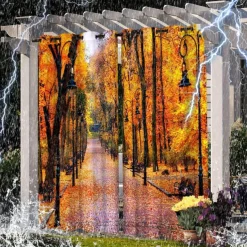 2 Panels Outdoor Curtain Privacy Waterproof, Sliding Patio Curtain Drapes, Pergola Curtains Grommet 3D Landscape For Gazebo, Balcony, Porch, Party, Hotel