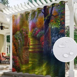 2 Panels Outdoor Curtain Privacy Waterproof, Sliding Patio Curtain Drapes, Pergola Curtains Grommet 3D Landscape For Gazebo, Balcony, Porch, Party, Hotel
