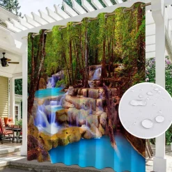 2 Panels Outdoor Curtain Privacy Waterproof, Sliding Patio Curtain Drapes, Pergola Curtains Grommet 3D Landscape For Gazebo, Balcony, Porch, Party, Hotel