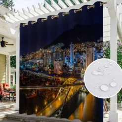 2 Panels Outdoor Curtain Privacy Waterproof, Sliding Patio Curtain Drapes, Pergola Curtains Grommet 3D Landscape For Gazebo, Balcony, Porch, Party, Hotel