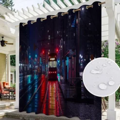 2 Panels Outdoor Curtain Privacy Waterproof, Sliding Patio Curtain Drapes, Pergola Curtains Grommet 3D Landscape For Gazebo, Balcony, Porch, Party, Hotel